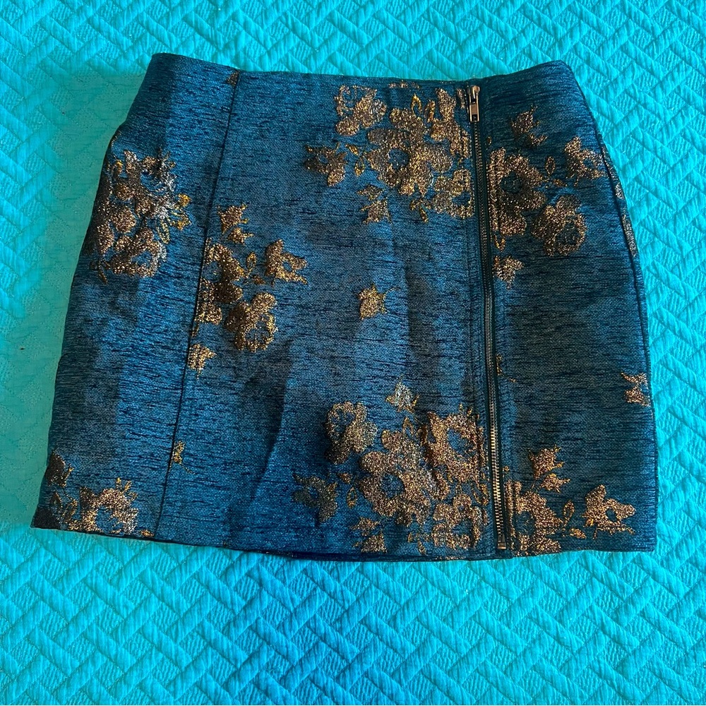 Free People Size 6 Movin On Teal Blue Embroidered Mini Skirt